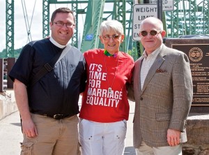 (L to R) Rev. Michael Ruk of St. Philip's Episcopal Church, New Hope Councilwoman Geri Delevich and Ted Martin, head of Equality PA (Photo: S. Casano)