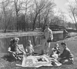 Jane and sons (from left) Timmy, Jimmy, Chip, Mike and Billy in an advertisement on the New Hope Canal promoting local New Hope merchants in 1956.